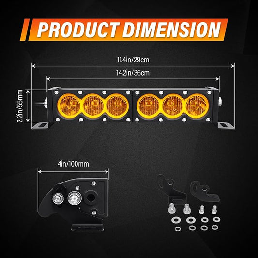 AUXTINGS 12 inch Single Row Amber LED Light Bar 60W Off Road Light Bar Flood Beam LED Work Light Truck UTV 4x4 Cars SUVs ATVs Boats Fog Driving Light with Wiring Harness kit
