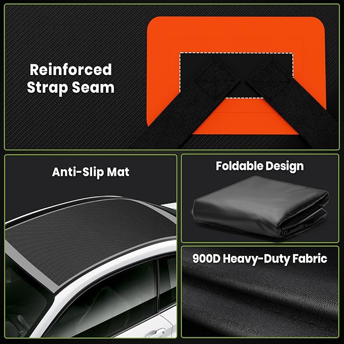 APTY 23 Cubic Feet Car Rooftop Cargo Bag Carrier, Soft Roof Top Luggage Bag for All Vechicles with/Without Racks - with Waterproof Zip, Luggage Lock, Anti-Slip Mat, Storage Bag, Door Hooks