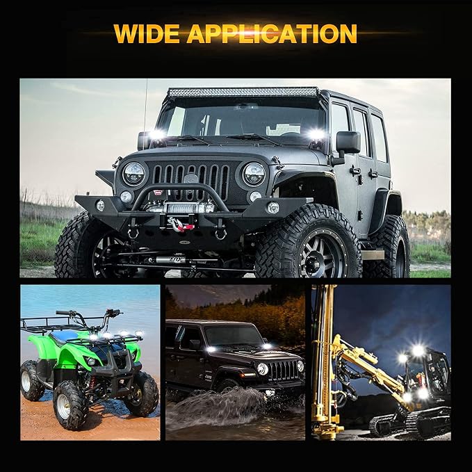 Auxbeam 4In LED Offroad Light for Truck, 60W LED Driving Pod Lights Super Flood Beam 2Pcs Led Pods A-Pillars Bumper Offroad Lights Automotive Light Bar IP68 Waterproof for Jeep Motorcycle SUV Trucks