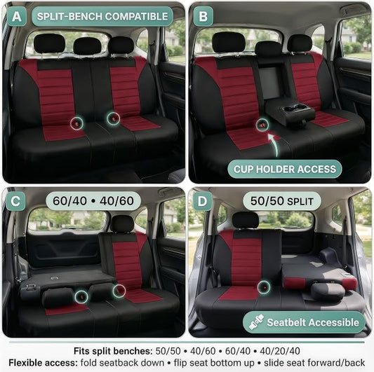 FH Group Automotive Car Seat Covers Rear Set Premium 3D Air Mesh Seat Covers, Airbag Compatible and Split Bench Cover Universal Fit Interior Accessories for Cars Trucks and SUVs - Burgundy