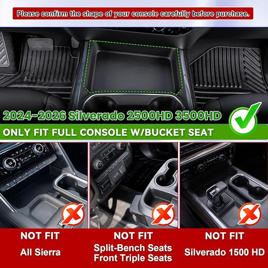 RUNROAD Center Console Organizer Tray Compatible with 2024-2026 Chevy Silverado 2500HD 3500HD Accessories, Armrest Tray For Silverado Middle Console Organizer (NOT Fit Front Triple/Split-Bench Seats)