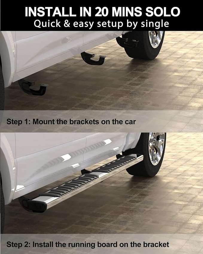 KYBOLT Running Boards Compatible with 2019-2024 Chevy Silverado/GMC Sierra 1500(Excl. 2019 1500 LD/Limited&2022 1500 LTD/Limited) Crew Cab, Stainless Steel Side Steps for 2020-2024 2500HD 3500HD