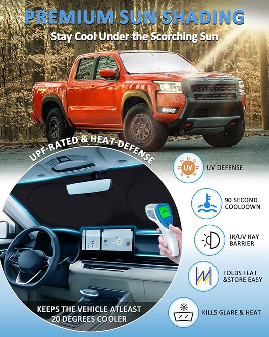 Sun Shade for Frontier Windshield Sunshade Custom fit Nissan Frontier 2022 2023 2024 2025 Accessories, Foldable Front Window Cover UV Bloker Sun Visor Protector