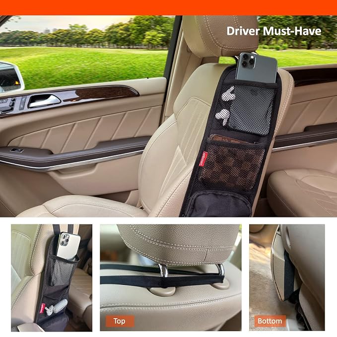 Car Seat Side Organizer, Auto Seat Storage Hanging Bag, Phones, Drink, Stuff Holder with Mesh Pocket for Cars, SUV & Truck