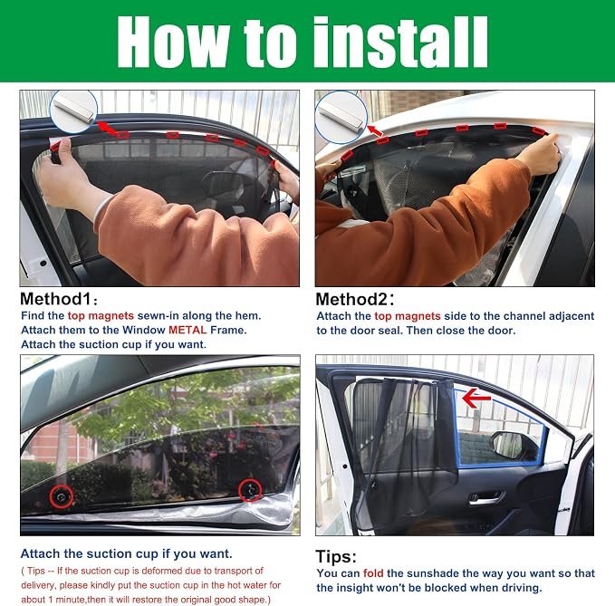 Ovege Car Window Shade 2pcs -Car Side Window Sun Shade Baby UV Protection Privacy Suction Magnetic (Back Seat 2pcs), Semi-Transparent
