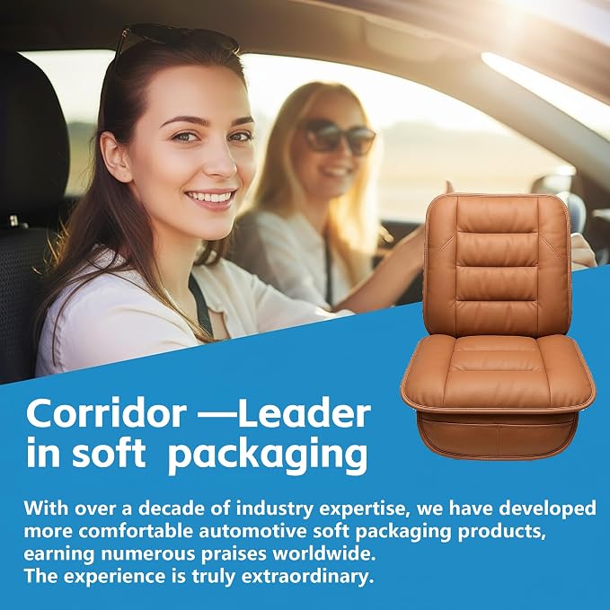 CORRIDOR Genuine Leather Seat Cushion for Car - Handmade - Relieve Hip, Pressure and Sciatica Pain - Ideal for Lower Back Pain - for Office Chair and Car Seat (Red Flag Brown, Cushion + Backrest)