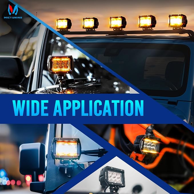 MICTUNING K1 LED Light Pods with Amber DRL 4 Inch, 36W Flood Off Road Lights Super Bright Driving Fog Light 1800LM IP68 Waterproof with Wire Harness for Trucks Motorcycle ATV UTV SUV Car Boat, Pair
