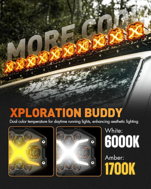 NOVSIGHT 4 Inch LED Pods - X Series Off Road Driving Light with Yellow DRL, Super Bright Pod Lights Drive Beam with Amber Cover, Off-road Fog Lights for Trucks Jeep Ford UTV ATV, 2-Year Warranty, Pair