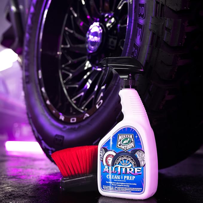Turtle Wax X Mister Cartoon 54250 All Tire Clean and Prep, Cleans and Rejuvenates, Fast-Acting Formula, Jet Black Appearance, Brightens White Walls, Perfect for Cars, Trucks and Motorcycles, 32 oz.