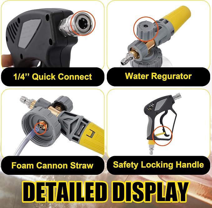 Tool Daily Foam Cannon with Pressure Washer Gun 5000 PSI, Power Washer Gun with 3/8'' Swivel Quick Connector, Adjustable Foam Blaster, M22 and 1/4 Inch Quick Connect, 1.5 Liter
