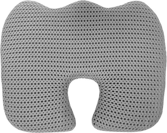 Gooo&Ma Car Seat Cushion & Office Chair Pad - Air Fiber Breathable U-Shape Cooling Cushion for Tailbone Comfort, Driving, Desk & Gaming, Ergonomic Washable Seat Pad with Non-Slip Base(Grey)