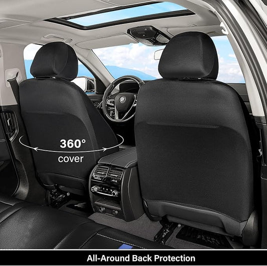 Coverado Leather Car Seat Covers Front Seats & Carbon Fiber, Waterproof and Durable All Weather Protector, Universal Fit for SUV, Pickup Truck, Sedan, Automotive Vehicle Interior, Black&Blue