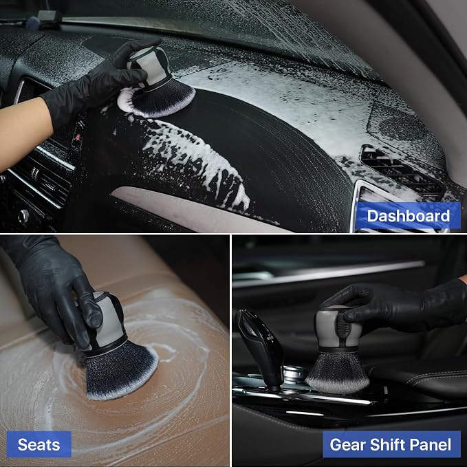 Curveball Detail Brush, Car Ultra Soft Bristles Detailing Brushes, 4PCS Professional Auto Cleaning Brush, Covers Large Area Inside or Outside Vehicles, Exterior Interior Brush- Gray