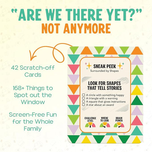 Scratch 'Ems Road Trip Scavenger Hunt Cards with 42 Reusable Scratch Off Travel Games for Kids & Families, Road Trip Essentials for Screen-Free Car Adventures