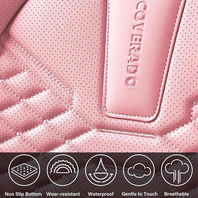 Coverado Seat Covers Full Set, Waterproof Nappa Leather Seat Covers for Cars, 5 Seats Universal Car Seat Protectors, Black and Pink Leather Car Seat Covers Car Seat Cushions Fit for Most Cars