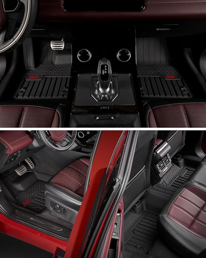 3W Floor Mats Fit for Land Rover/Range Rover Evoque 2020-2024 2025 2026, TPE All Weather Custom Fit Floor Liner,1st & 2nd Row Full Set TPE All-Weather Car Mats with Red Logo, Black