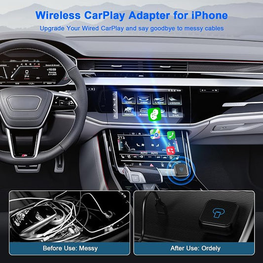 2026 Upgraded Wireless CarPlay Adapter and Android Auto Adapter,Mini Carplay Adapter Convert Wired CarPlay to Wireless,Fast Seamless Use Supports 1000+ Car's with Built-in Wired Car Play/Android Auto