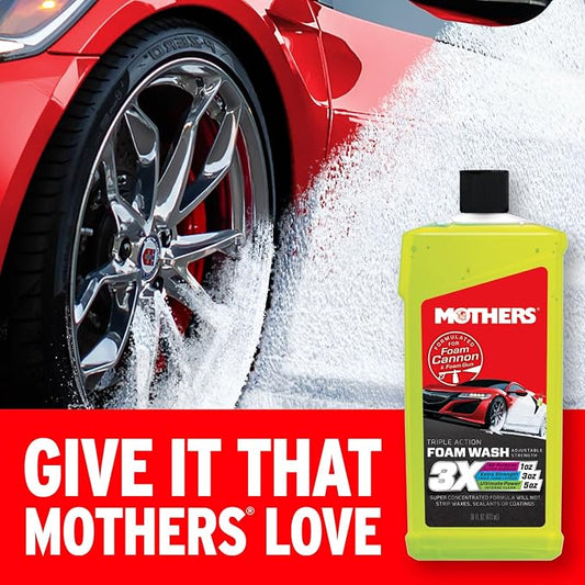 Mothers Triple Action Foam Wash, 16 oz. — pH Balanced, Eco-Friendly, Super-Sudsy, Foam Cannon, Safely Clean Without Stripping Wax, Sealant or Coating, Remove Dirt & Grime, Super Concentrated (05616)