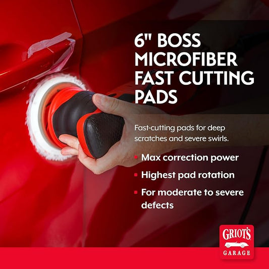 Griot's Garage BOSS Microfiber Fast Cutting Pads for Car Detailing, Polishing and Maximum Paint Correction, Orbital Polisher Buffing Pads, 6”, Set of 2