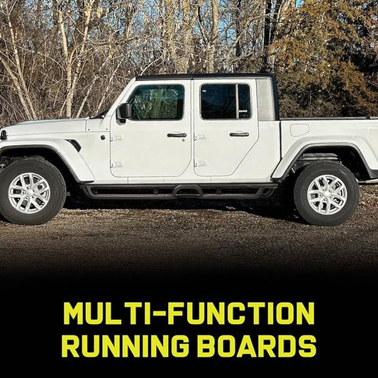 BINARY STAR Running Boards Compatible with 2020-2026 Jeep Gladiator Jt 4 Door, Multi-Function Running Boards Made with Carbon Steel, 6 Inch Gladiator Side Steps Step Bars Nerf Bars