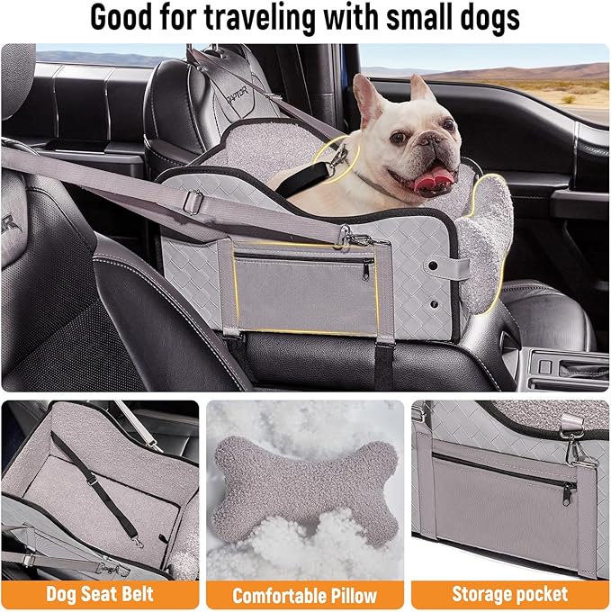 TKYZ Center Console Dog Car Seat,Pet Puppy Middle Console Dog Car Seat for Small Dogs (Full-Size Truck Gray)