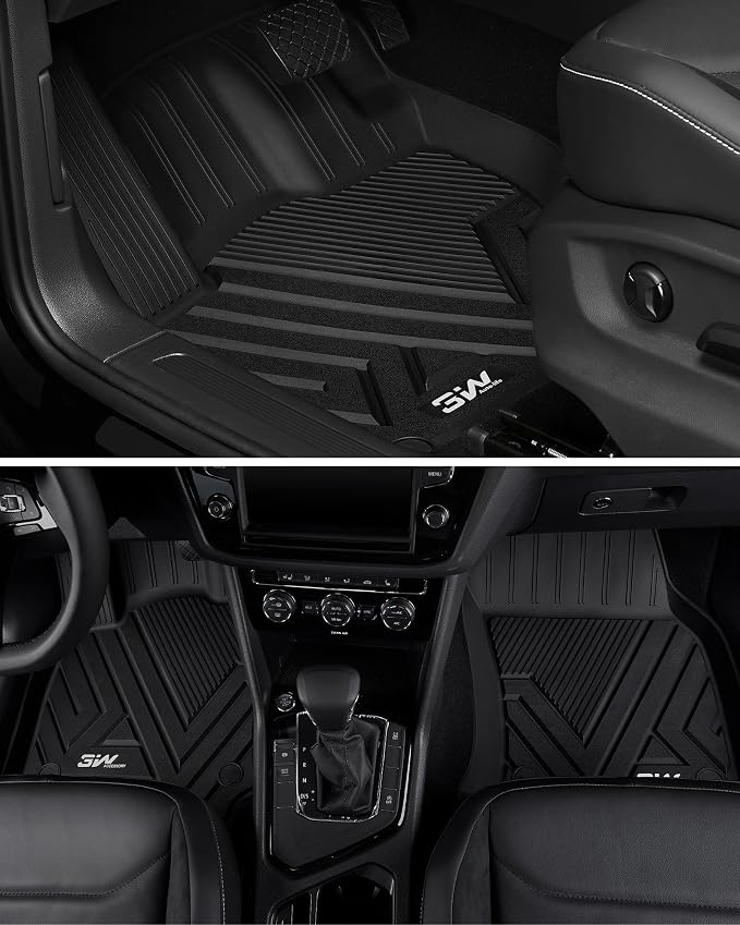 3W Floor Mats for Volkswagen Tiguan 2025 2026, All-Weather Protection TPE Car Mats 2 Rows VW Tiguan Accessories, Black