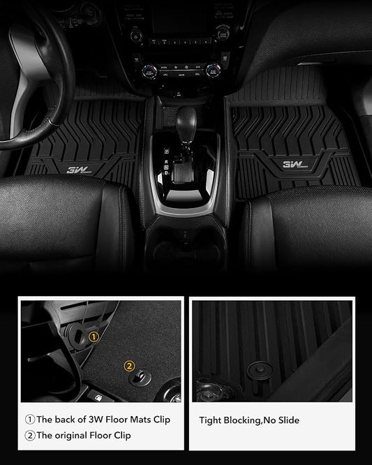 3W Floor Mats & Cargo Mats for Nissan Rogue 2021-2026 S/SV/SL/Platinum, Custom Fit TPE All Weather Floor Liner for Rogue Accessories Full Set Car Mats & Trunk Mat (Not Fit Rogue Sport), Black