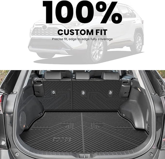 LASFIT Cargo Trunk Mat with Backrest Mats for Toyota RAV4 2025 2024 2023 2022 2021 2020 2019 (Include Hybrid) All Weather TPE Rear Cargo Liner Custom Fit Waterproof RAV 4 Accessories, Black