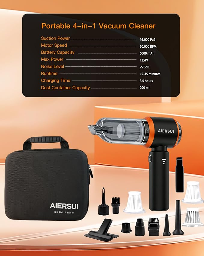 Handheld Cordless Vacuum Cleaner, 4-in-1 Portable mini car Vacuum Cleaner, car Vacuum Cleaner and Hair Dryer, car Type-C Charging, Office Desk, Keyboard, pet Hair (Upgraded Version)