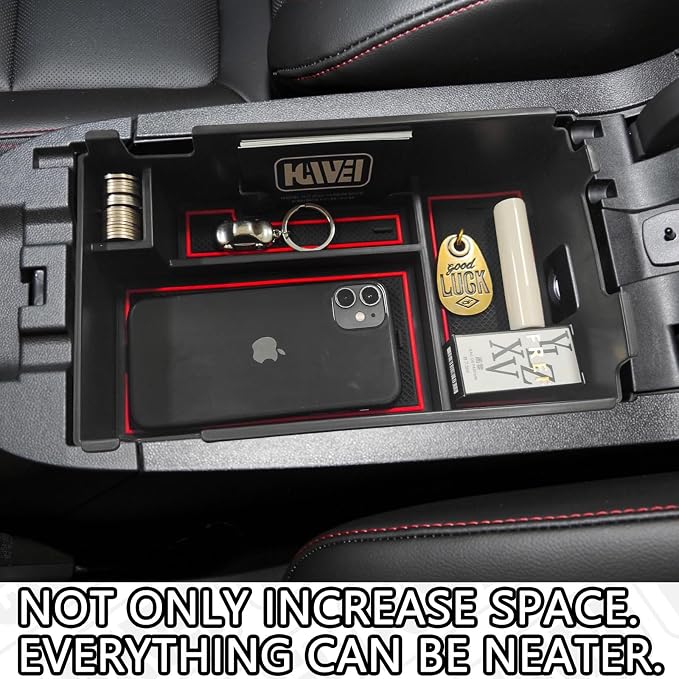 HGWEI Center Console Organizer Tray Compatible with Chevy Equinox 2018 2019 2020 2021 2023 2024 Accessories, Armrest Insert Secondary Storage Box (Not Fit 2025 2026) Red Trim