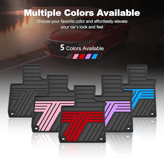 Floor Mats Fit for 10th Gen Honda Accord 2022 2021 2020 2019 2018 Sedan (Gasoline & Hybrid), All Weather Rubber Custom Fit Anti-Slip Floor Liners,1st & 2nd Row, Black & Red