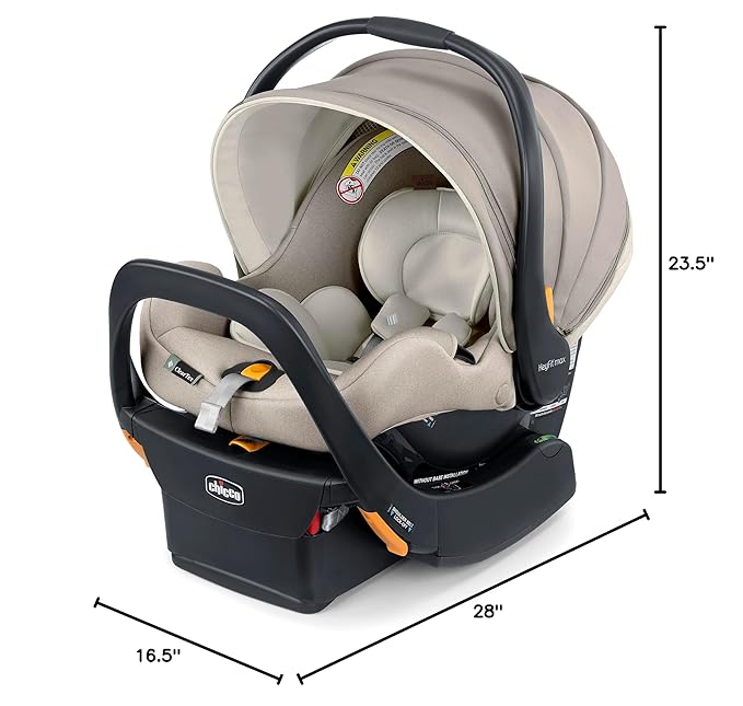 Chicco KeyFit Max Zip ClearTex Infant Car Seat and Base, Rear-Facing Seat for Infants 4-30 lbs., Infant Head and Body Support, Compatible with Chicco Strollers, Baby Travel Gear, Sierra/Beige