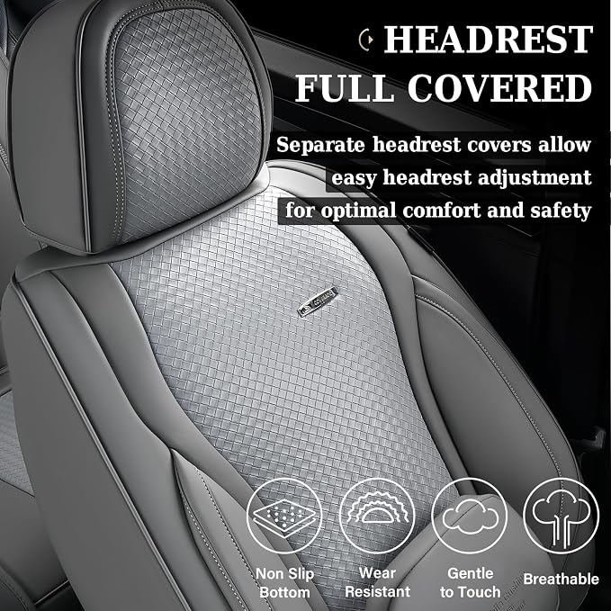 Coverado Seat Covers, Car Seat Covers Front Seats, Waterproof Nappa Leather Auto Seat Cover with Lumbar Head Pillow, Gray Seat Covers Carseat Cover Universal Fit for Most Cars