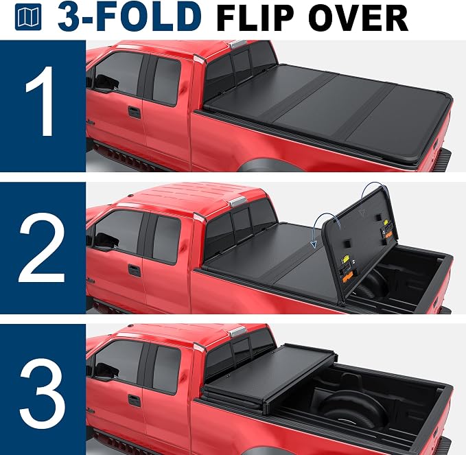 MOSTPLUS Tri-Fold Hard Truck Bed Tonneau Cover On Top Compatible with 2022 2023 2024 2025 2026Ford Maverick Bed 3 Fold Fleetside (4.5 FT Feet Bed-54.4 inch