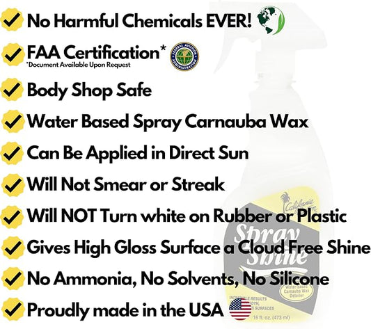 California Custom Spray Shine – Quick & Easy Water-Based Instant Detailer with Carnauba Wax, Gloss Finish for Paint, Glass, Plastic, Chrome, Mirror – For Cars, Trucks, Motorcycles, Appliances – 16 oz