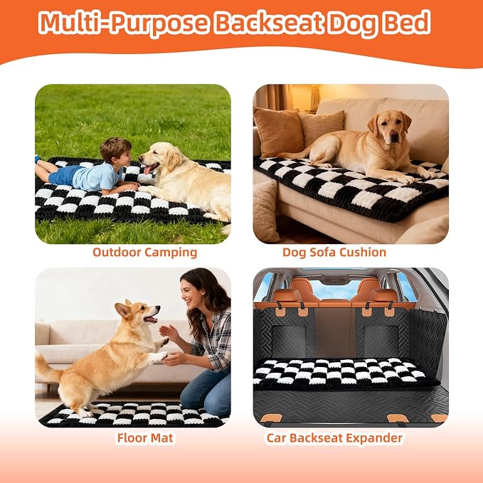 Backseat Pet Bed Mat,Dog Seat Covers,Truck Plaid Dog Bed for Car Back Seat | Non-Slip Travel Pet Mat, Back seat Extenders for Car/SUV (For L-Black/White)