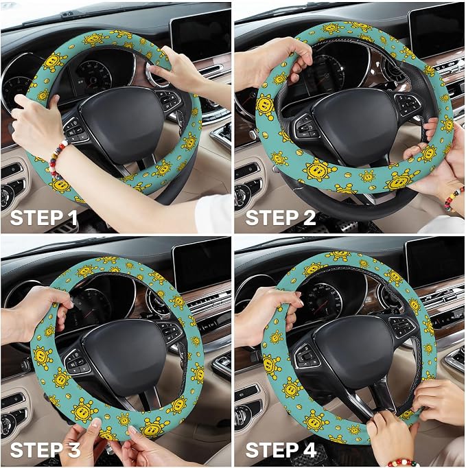 GENANY Retro Game Steering Wheel Cover, Non Slip Polyester Car Wheel Protector for Car SUV Truck, Universal 15 Inch