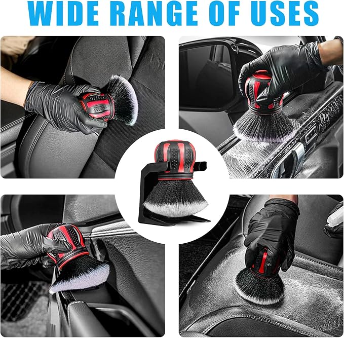 Ziciner Ultra Soft Detailing Brushes, Car XL Synthetic Brush Comes with Storage Rack, Auto Interior Dusting Brush Cleaning Tool Covers Large Area Inside or Outside Vehicles (Red)