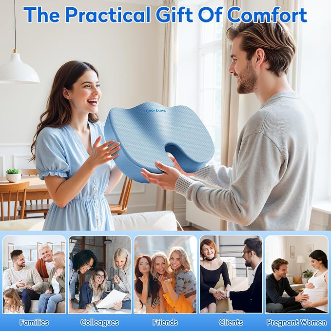 XXL Seat Cushion Office Car Seat Cushion, Memory Foam Cushion for Office Chair, Car Seat, Airplane, Bleacher Non-Slip Chair Pad (Light Blue