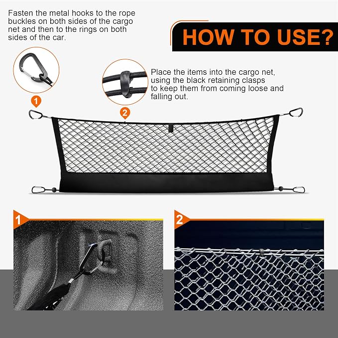 Truck Cargo Net for Chevy Colorado & GMC Canyon 2023-2025 Accessories, Envelope Style Pickup Cargo Net with Storage Bag, Heavy Duty Elastic Mesh Organizer with Carabiners, Secures Groceries & Gear