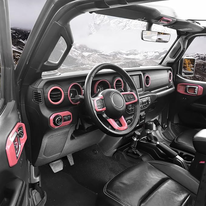 for Wrangler JL Interior Trim Kit Pink Dashboard for Jeep Wrangler JL JLU Gladiator JT 2018-2023 Pink Interior Accessories 21pcs