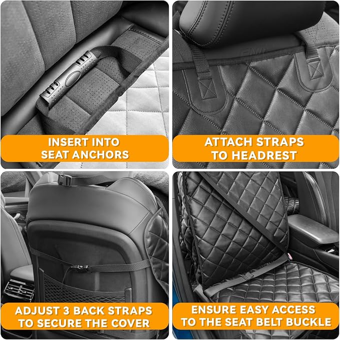 Car Seat Covers for Dogs–Waterproof PU Leather Car Front Seat Cover for Pets & Humans,Scratchproof Captain Seat Protector Fits Most Cars, Trucks, SUVs,Minivans(Black)
