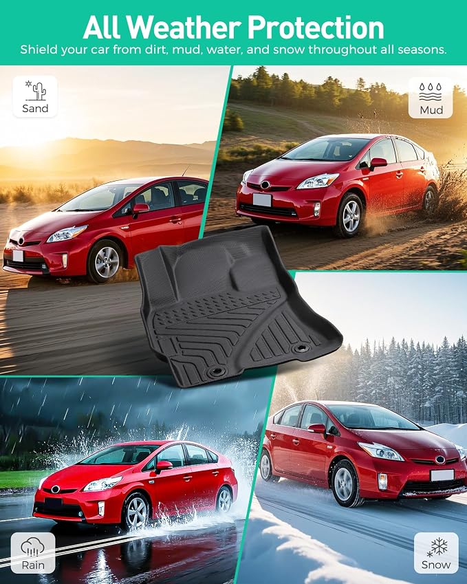 Car Floor Mats for Toyota Prius: 2004 2005 2006 2007 2008 2009 All Weather Accessories for Prius 2004-2009 Black Cargo Liner 4PCS Carpet Custom Fit for Toyota Prius 04-09 Automotive TPE Floormats