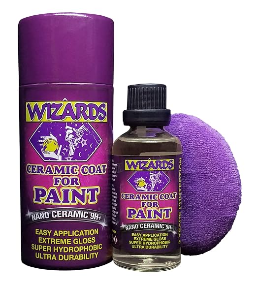 Wizards Ceramic 9H - 2 Piece Ceramic Coating for Detailing Supplies - Provides High Gloss, Luster, Shine and Protection for Vehicles - Versatile Car Scratch Remover for Auto Detailing - 50 ml