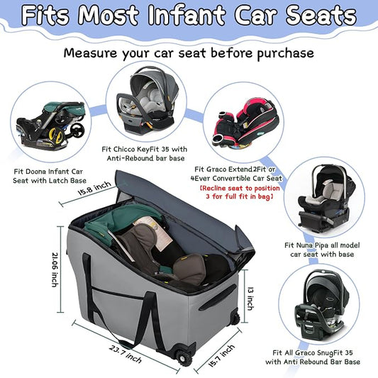 SCTEL Car Seat Bags for Air Travel Fit Chicco Keyfit 35 and Anti-rebound Bar Base, Fit Doona Car Seat Stroller and Base, Nuna Pipa Travel Bag, Infant Car Seat Bag, Doona Travel Bag