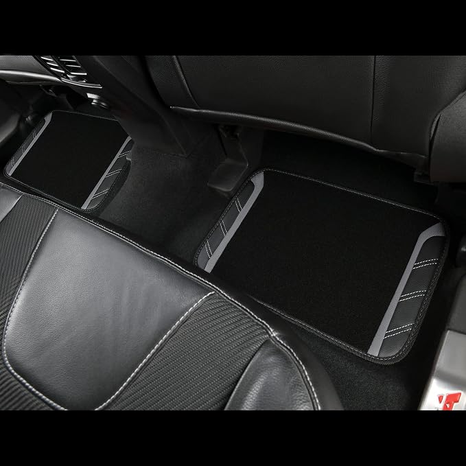 CAR PASS Leather Steering Wheel Cover and Waterproof Car Floor Mats,Microfiber Universal Car Combo Fit for 95% Sedan,SUV,Cars,14.5-15inch Sporty Anti-Slip Safety Comfortable Design(Black&Gray)