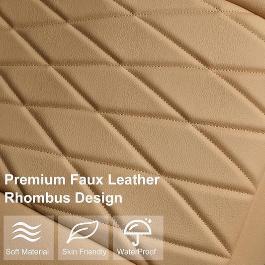 CAR PASS 2 Pack Front Car Seat Covers, Bottom Seat Covers Full Wrapped with Storage Pocket, Anti Slip Car Seat Protectors, Waterproof Seat Cushion Pad Universal Fit Sedan SUV Truck, Dark Beige