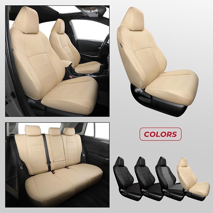 FREESOO RAV4 Seat Covers Full Set Custom Fit for Toyota Rav4 2021-2024 Prime SE,XSE & 2019-2025 Hybrid/PHEV SE,XSE Faux Leather Car Seat Cover, Airbag Compatible, Beige