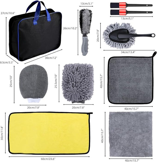 Car Washing Kit - Professional Car Wash Kit, Car Cleaning Kit with Bag & Car Detailing Set, Includes Car Wash Mitts, A Game-Changing Microfibre Drying Towel & Trio Of Brushes For A Deep Clean