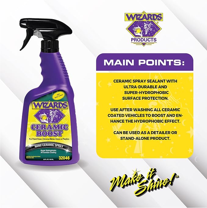 Wizards Ceramic Boost - Comprehensive SiO2-Based Ceramic Coating For Vehicle Detailing Supplies - Ceramic Coating For Cars - Easy to Use Car Care Tool - Ceramic Paint Protective Spray - 22 oz